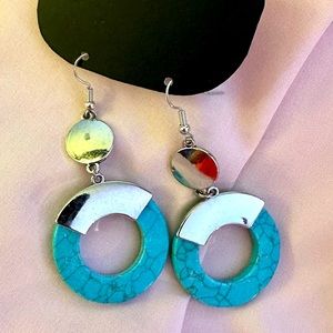 Turquoise & Silver Circle Earrings
